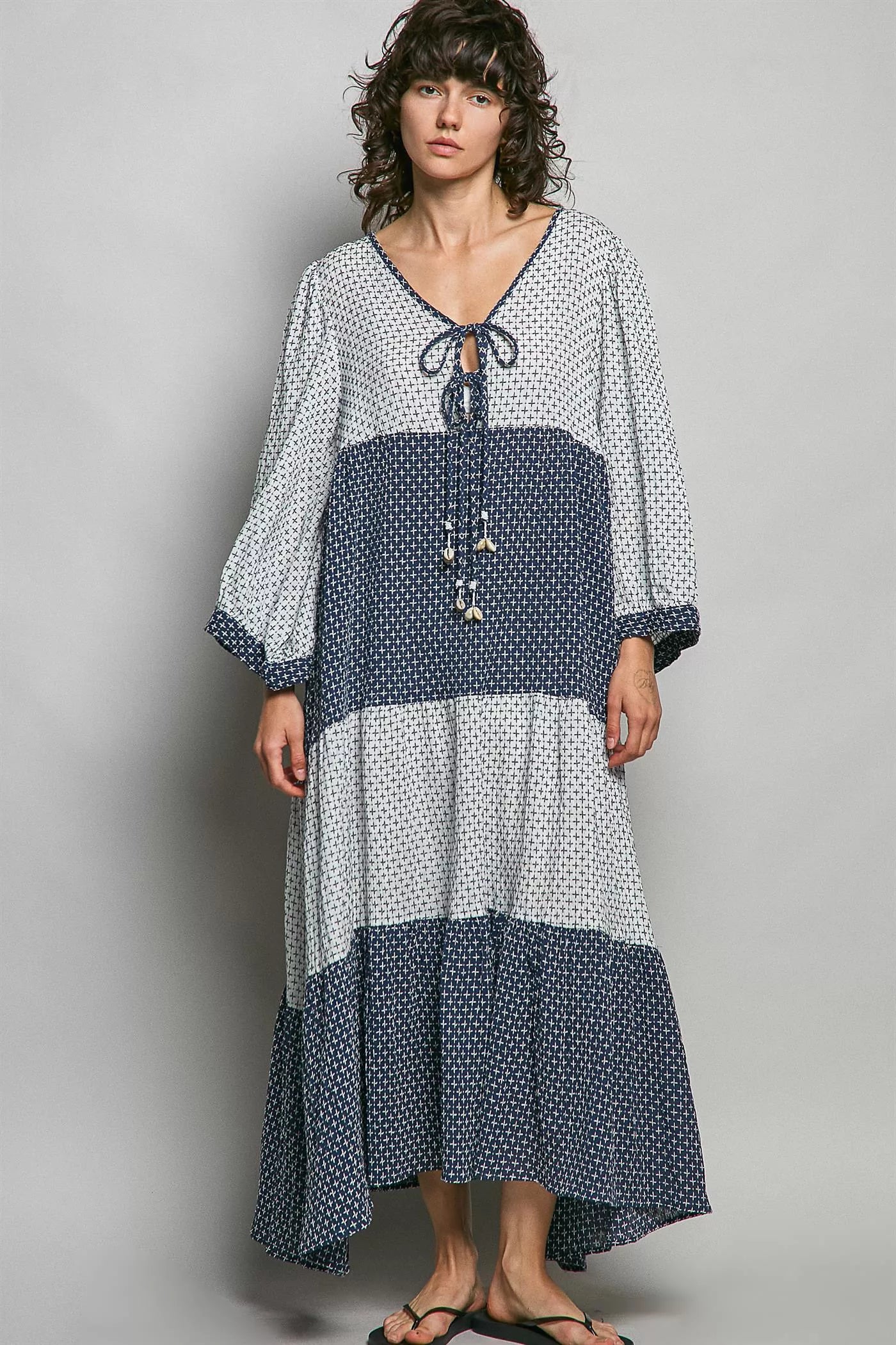 POL Tiered Boho Two-Tone Maxi Dress - Tigbul's Variety Fashion Shop