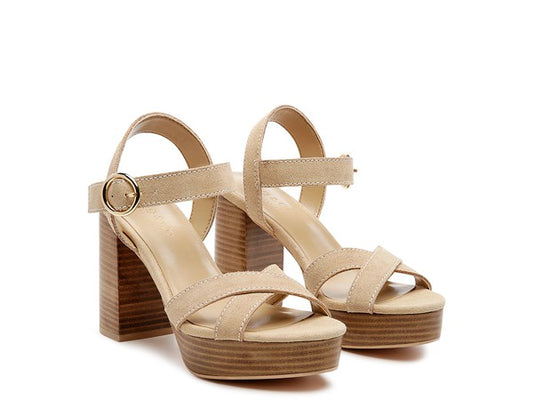 RAG&CO CHOUPETTE SUEDE LEATHER BLOCK HEELED SANDAL - Tigbuls Variety Fashion