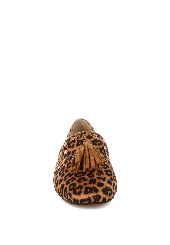 Niloha Studs & Tassels Detail Leopard Loafers - Tigbul's Variety Fashion Shop