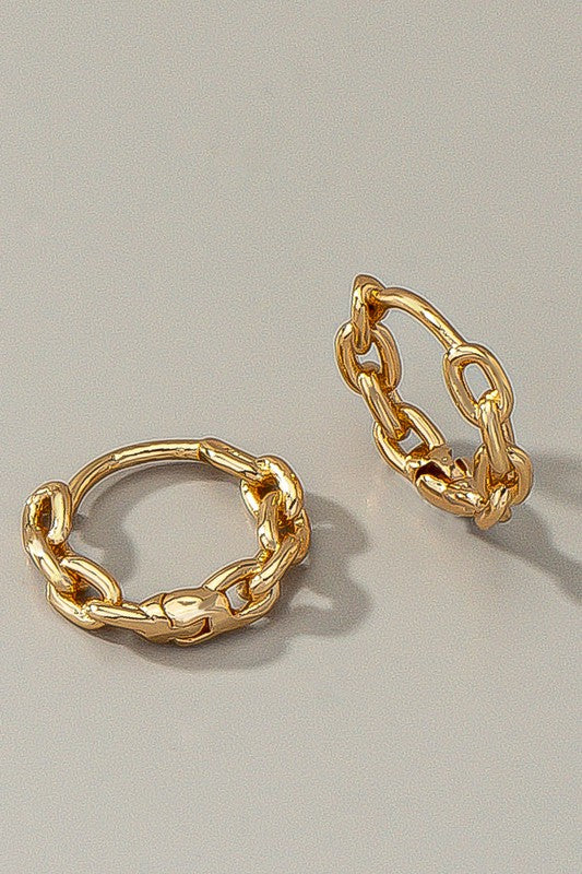 Premium brass chain shape huggie hoop earrings - Tigbul's Variety Fashion Shop