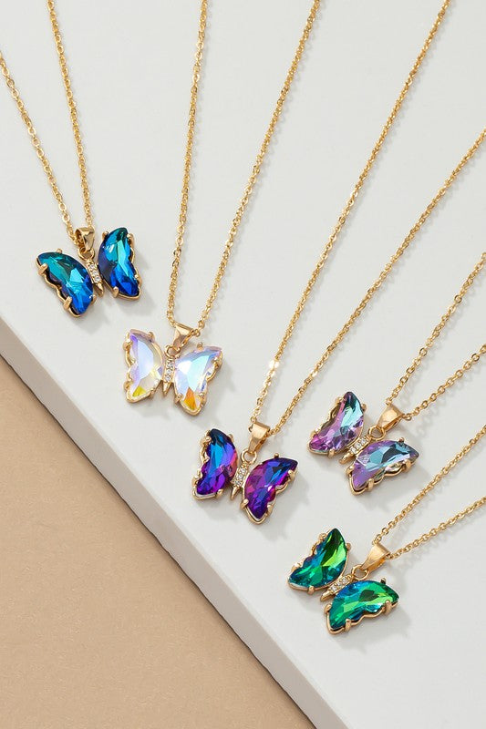 E138- 17522 Aurora Boreali butterfly  necklace - Tigbul's Variety Fashion Shop