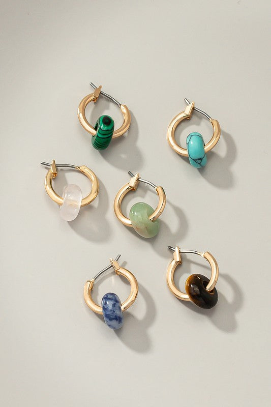 Mini hoop earrings with donut shape natural stone - Tigbul's Variety Fashion Shop