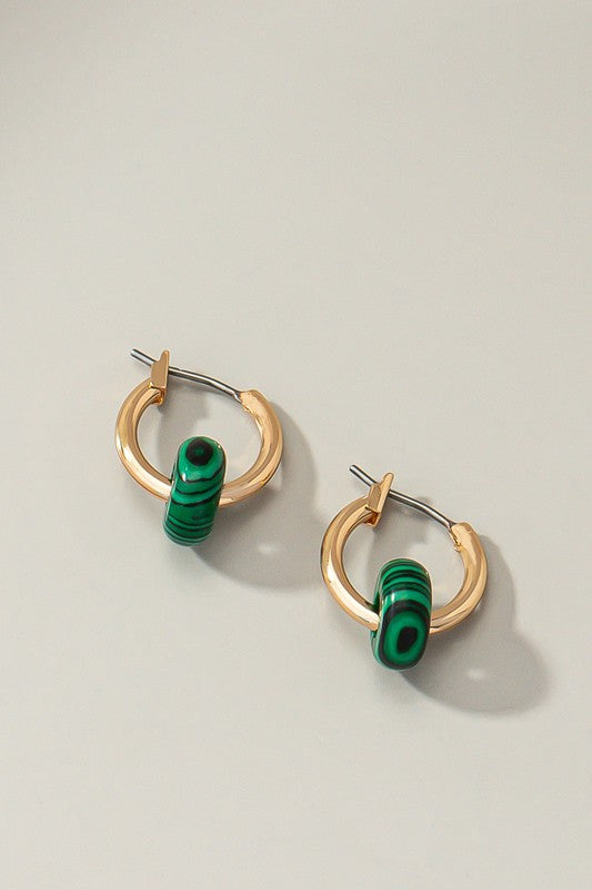 Mini hoop earrings with donut shape natural stone - Tigbul's Variety Fashion Shop