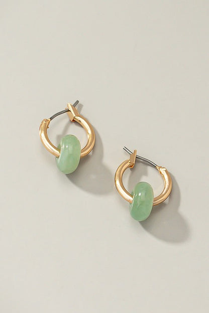 Mini hoop earrings with donut shape natural stone - Tigbul's Variety Fashion Shop
