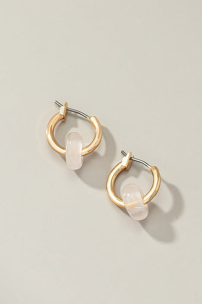 Mini hoop earrings with donut shape natural stone - Tigbul's Variety Fashion Shop