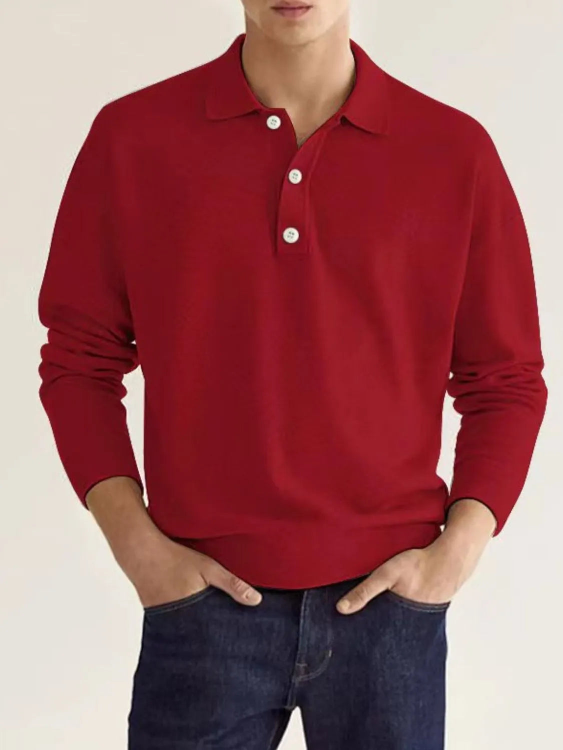 Men's Full Size Button Detail Long Sleeve Polo Plus Size - Tigbul's Variety Fashion Shop
