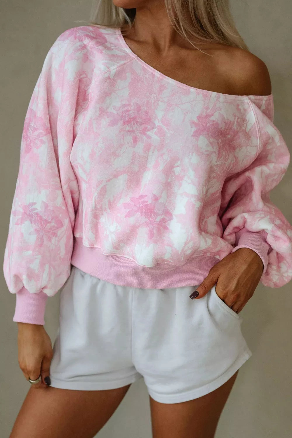 Floral Print One-Shoulder Oversized Sweatshirt - Tigbul's Variety Fashion Shop