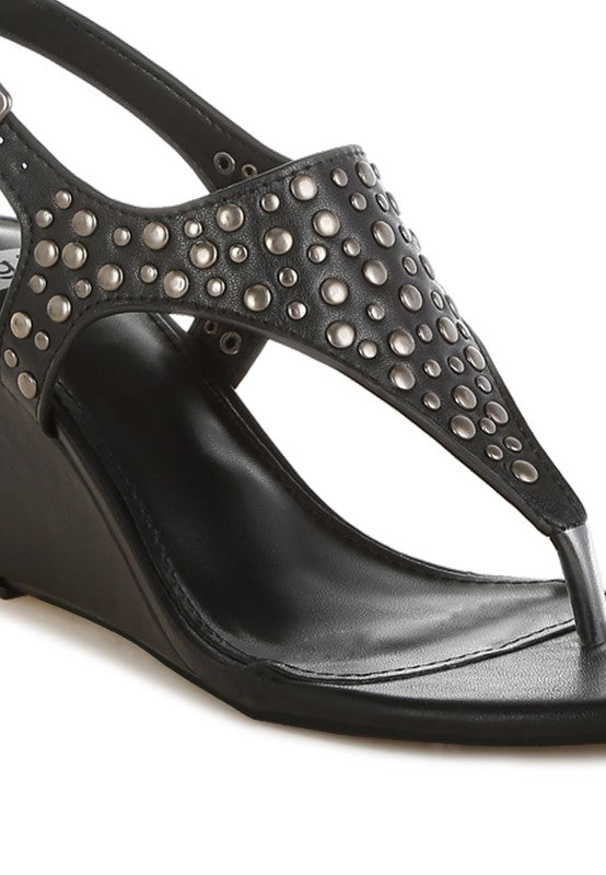 Sappho Studded Thong Toe Wedges - Tigbul's Variety Fashion Shop