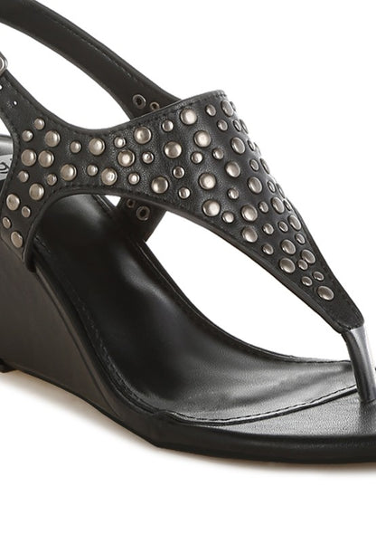 Sappho Studded Thong Toe Wedges - Tigbul's Variety Fashion Shop