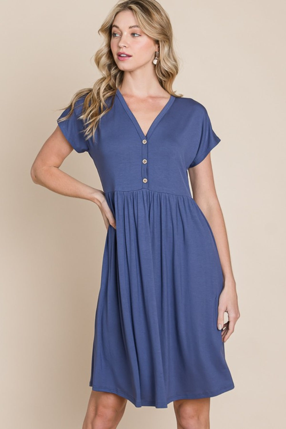 BOMBOM V-Neck Short Sleeve Dress - Tigbul's Variety Fashion Shop