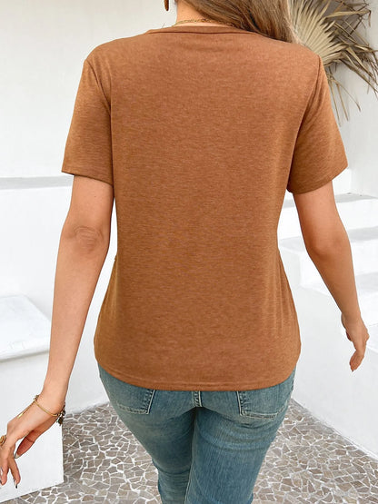 Cross Line Detail Round Neck T-Shirt - Tigbul's Variety Fashion Shop