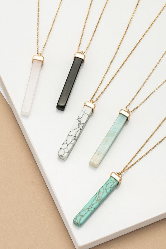 LONG BAR NATURAL STONE PENDANT NECKLACE - Tigbul's Variety Fashion Shop