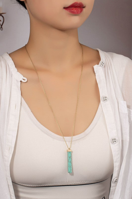 LONG BAR NATURAL STONE PENDANT NECKLACE - Tigbul's Variety Fashion Shop