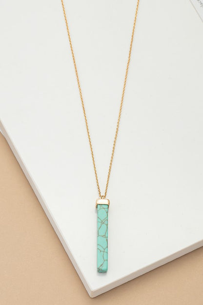 LONG BAR NATURAL STONE PENDANT NECKLACE - Tigbul's Variety Fashion Shop