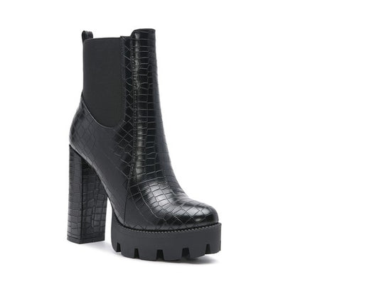 LONDON RAG BEATRIZ CROC PRINT BLOCK HEEL BOOTS - Tigbul's Variety Fashion Shop