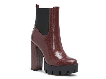 LONDON RAG BEATRIZ CROC PRINT BLOCK HEEL BOOTS - Tigbul's Variety Fashion Shop