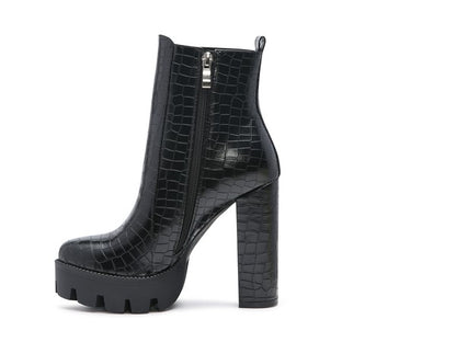 LONDON RAG BEATRIZ CROC PRINT BLOCK HEEL BOOTS - Tigbul's Variety Fashion Shop