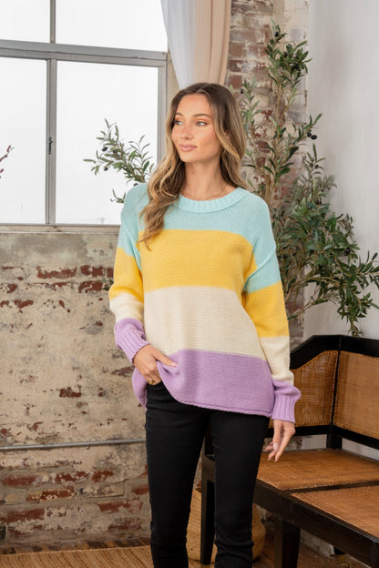 Sew In Love Full Size Color Block Exposed Seam Sweater - Tigbul's Variety Fashion Shop