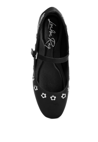 Tanzer Floral Eyelet Strapped Ballerinas - Tigbul's Variety Fashion Shop