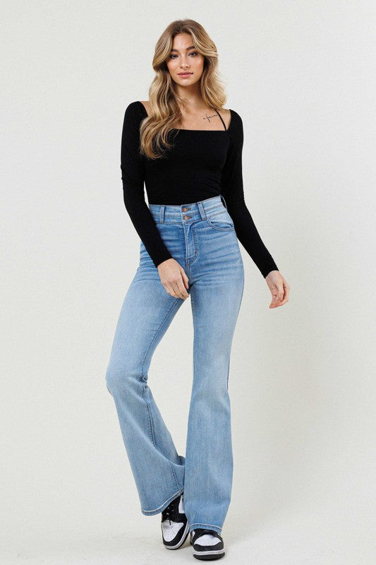 High-Waisted Flared Long Jeans - Tigbuls Variety Fashion