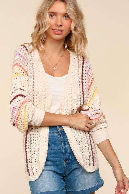 Haptics Full Size Striped Crochet Open Front Cardigan - Tigbul's Variety Fashion Shop