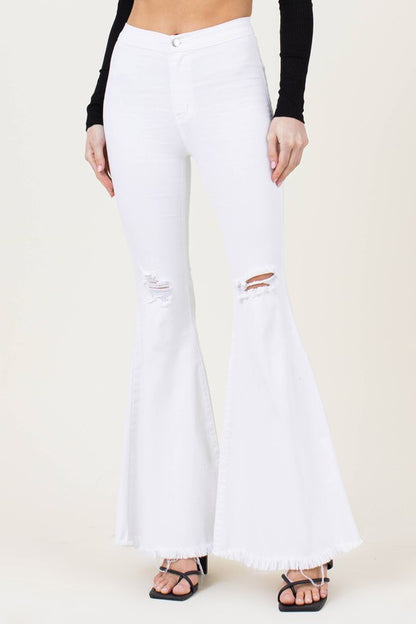 White High Waisted Flare Jeans Tall  - Tigbuls Variety Fashion