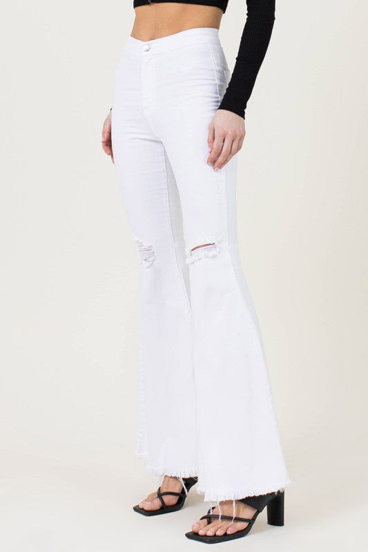 White High Waisted Flare Jeans Tall  - Tigbuls Variety Fashion