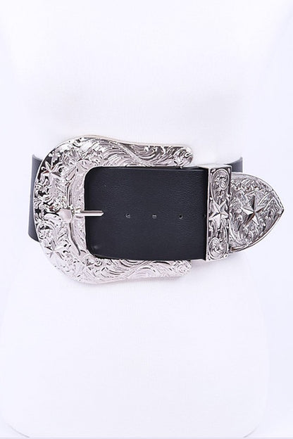 Plus Size Engraved Buckle Oversize Statement Belt - Tigbul's Variety Fashion Shop