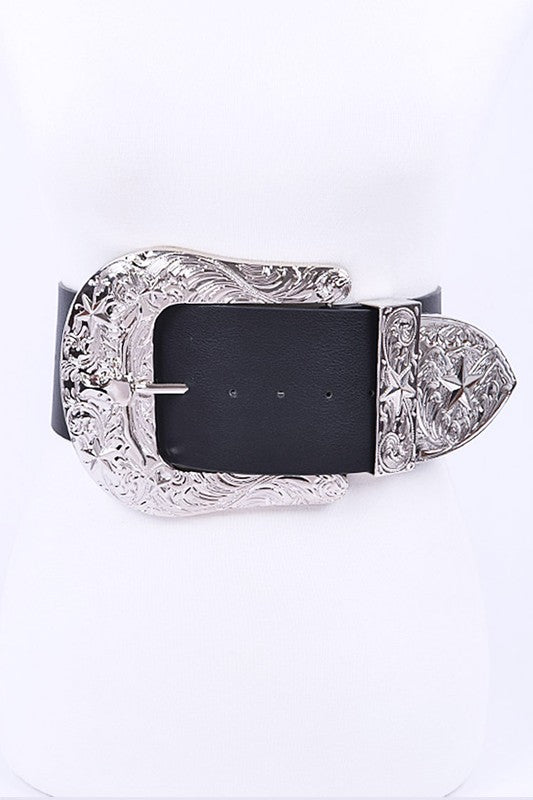 Plus Size Engraved Buckle Oversize Statement Belt - Tigbul's Variety Fashion Shop