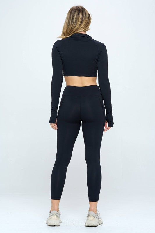 Long Sleeve Activewear Crop Top and Leggings Set - Tigbuls Variety Fashion