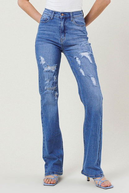 High Rise Distressed Straight Leg Jeans - Tigbuls Variety Fashion