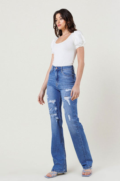 High Rise Distressed Straight Leg Jeans - Tigbuls Variety Fashion