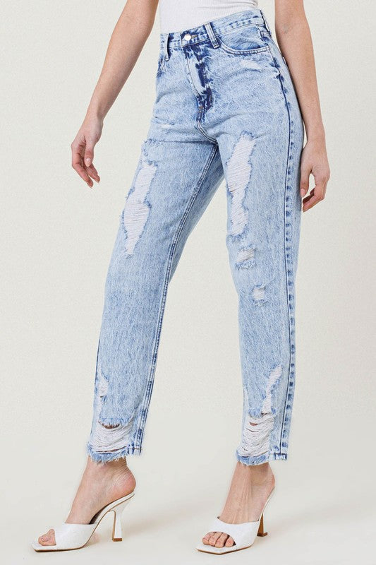 High Waisted Straight Leg in Vintage Acid Wash - Tigbuls Variety Fashion