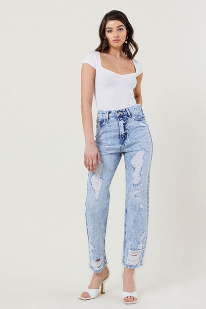 High Waisted Straight Leg in Vintage Acid Wash - Tigbuls Variety Fashion