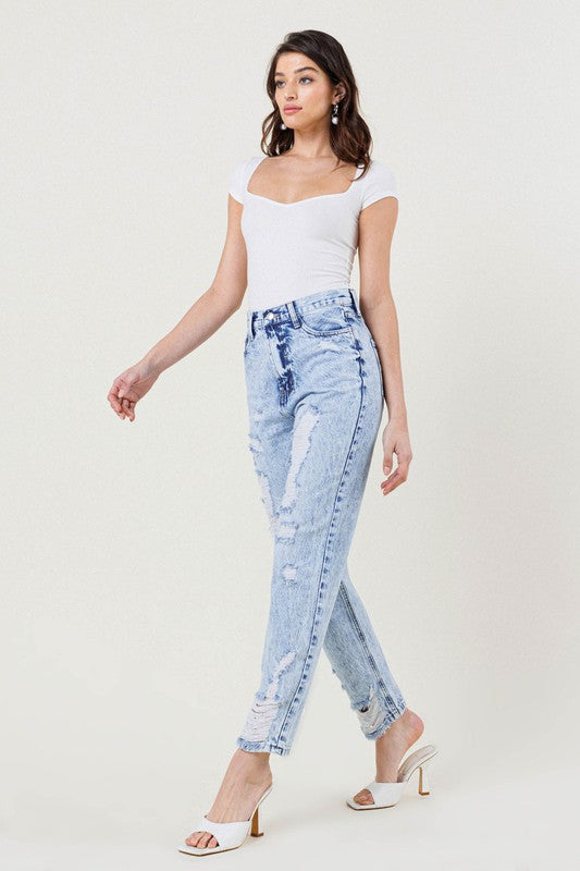 High Waisted Straight Leg in Vintage Acid Wash - Tigbuls Variety Fashion