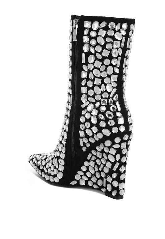 Trend Titan Diamante Slim Wedge Heel Boots - Tigbul's Variety Fashion Shop