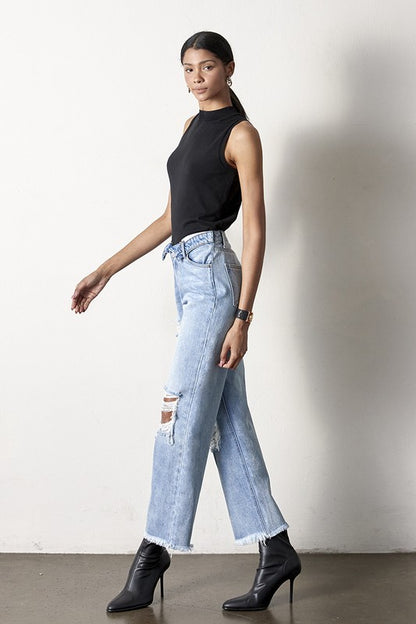 Frayed Flip Waist Straight Jeans - Tigbuls Variety Fashion