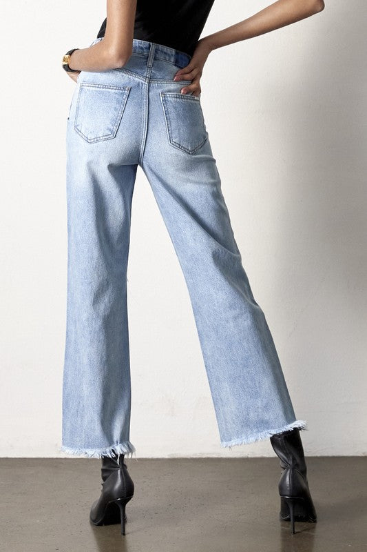 Frayed Flip Waist Straight Jeans - Tigbuls Variety Fashion