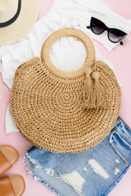 Straw Tassel O-Ring Tote - Tigbul's Variety Fashion Shop