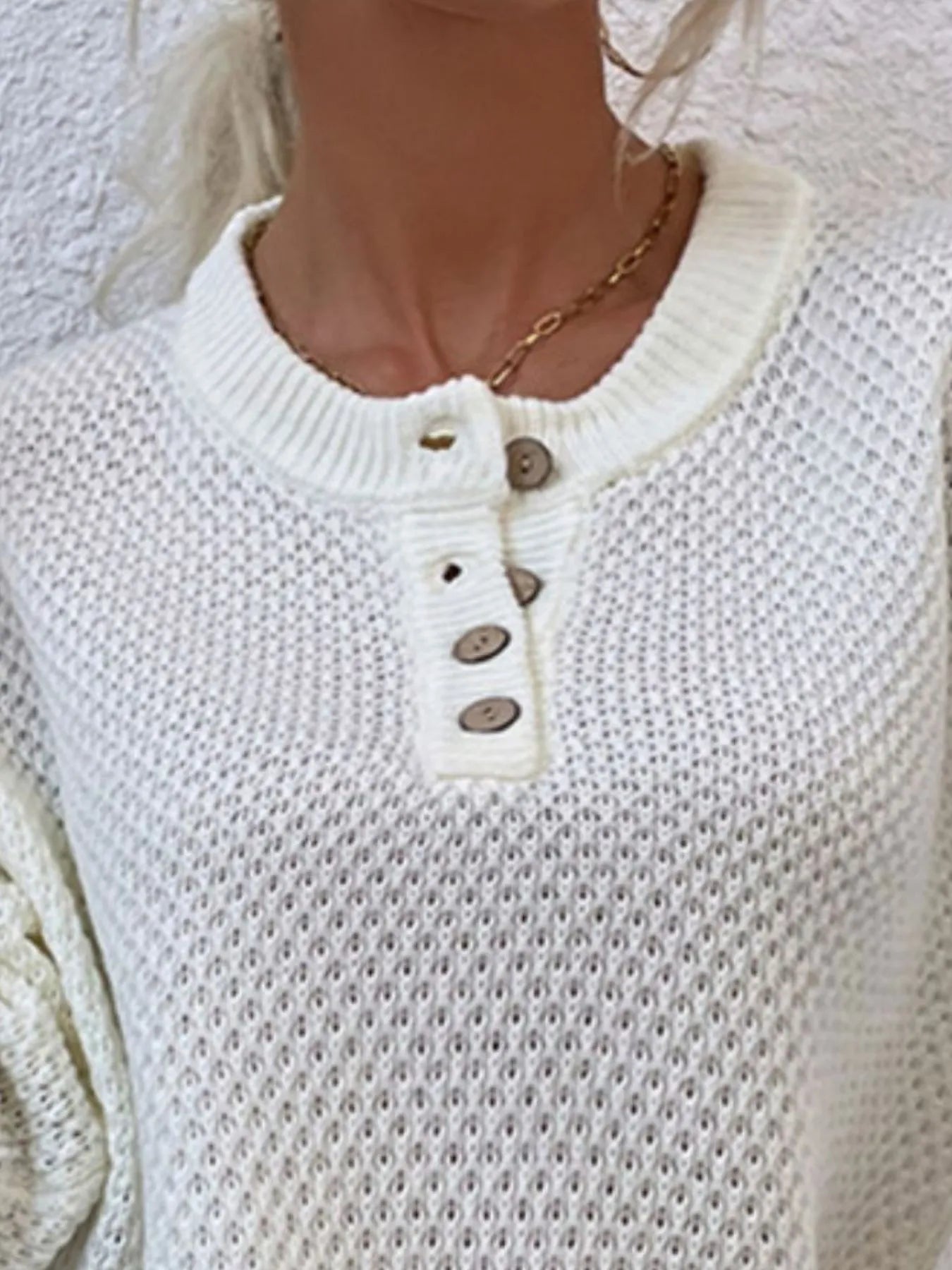 Button Detail Long Sleeve Knit Top - Tigbul's Variety Fashion Shop