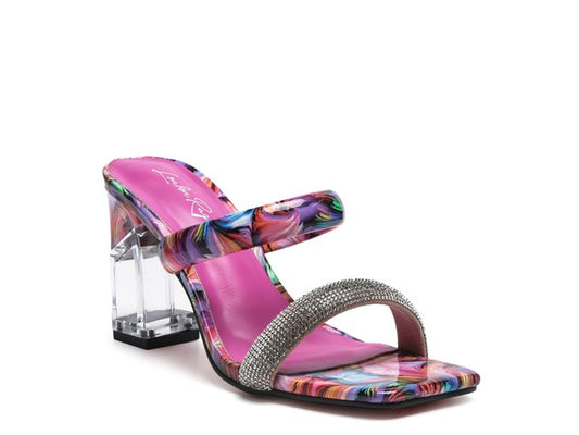 KRYPTON Clear Block Heeled Marble Print Slides - Tigbul's Variety Fashion Shop
