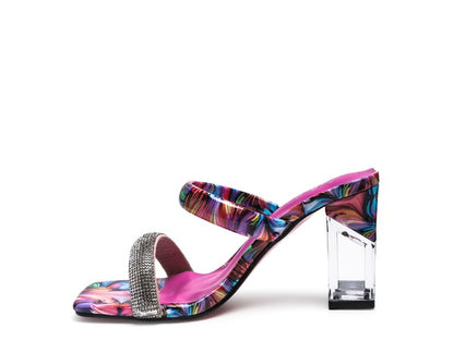 KRYPTON Clear Block Heeled Marble Print Slides - Tigbuls Variety Fashion