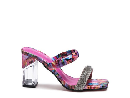 KRYPTON Clear Block Heeled Marble Print Slides - Tigbuls Variety Fashion