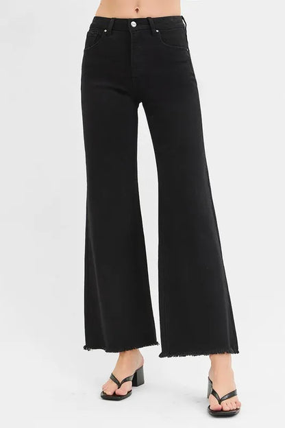 RISEN Full Size Tummy Control Black High Rise Wide Jeans Plus Size - Tigbul's Variety Fashion Shop