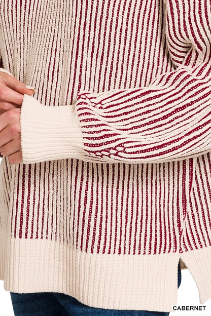 Zenana Two Tone Crewneck Sweater - Tigbul's Variety Fashion Shop