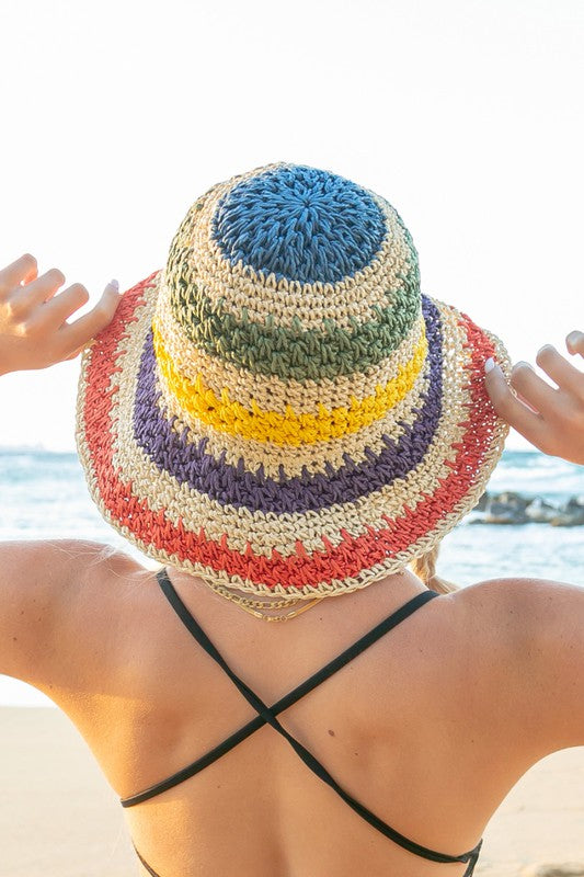 Rainbow Woven Straw Bucket Hat - Tigbul's Variety Fashion Shop