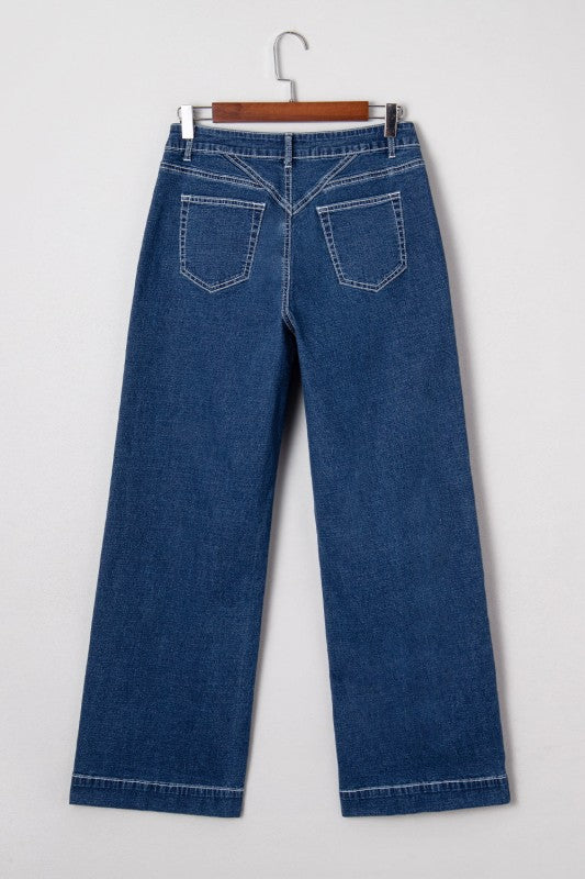 Daria Detail loose cuffed jeans, flat back view with two patch pockets