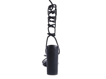 POLE DANCE LACE UP BLOCK HEELED SANDAL - Tigbul's Variety Fashion Shop