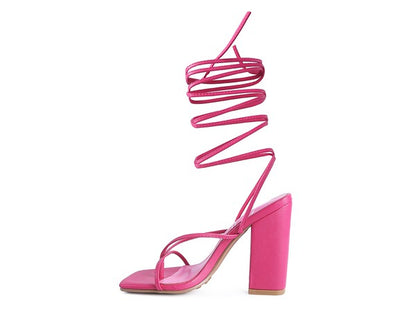 POLE DANCE LACE UP BLOCK HEELED SANDAL - Tigbul's Variety Fashion Shop