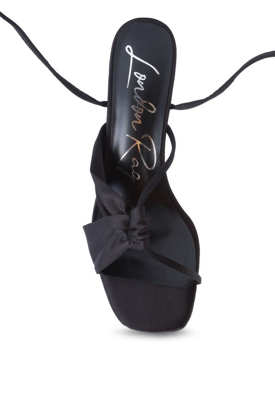 CHASM RUCHED SATIN TIE UP BLOCK HEELED SANDALS - Tigbul's Variety Fashion Shop